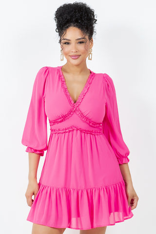 #5446DR | Chiffon 3/4 Sleeve Dress | 7 Colors