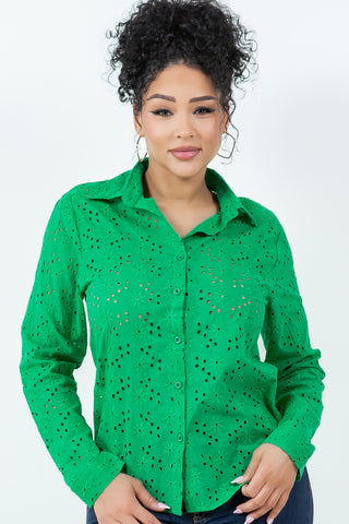 #5532TR | Cotton Eyelet Button Front Top | 5 Colors