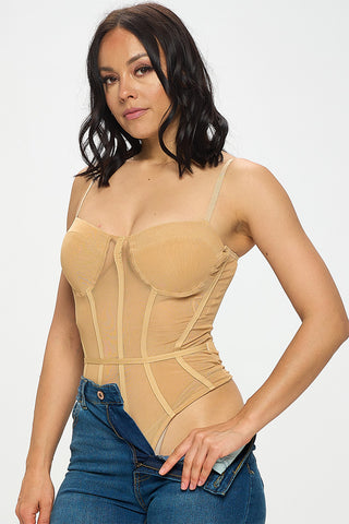 #5605JSR | Sheer Mesh Corset Style Bodysuit | 1 Color