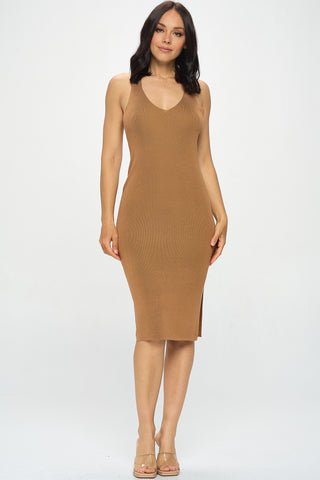 5676DR | Cut Out Back Midi Dress With Side Slit  | 2 Colors