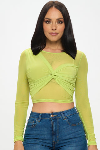 5695TR |  Sheer Mesh Top With Front Twist Bodice | 1 Color