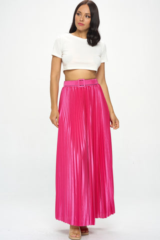#5735SR | Pleated Satin Maxi Skirt With Belt | 1 Color