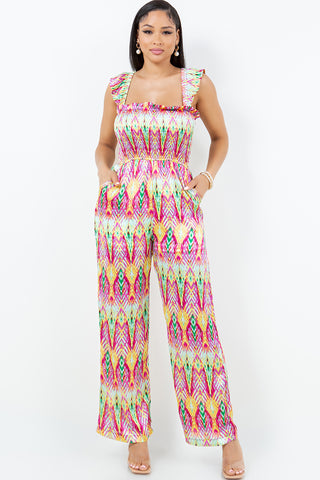 #5861JSR | Printed Wide Leg Jumpsuit | 2 Colors
