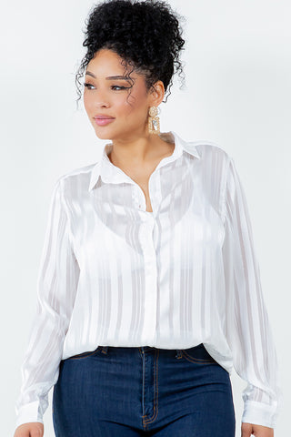 #6116TR | Long Sleeve Metallic Striped Sheer Top | 3 Colors