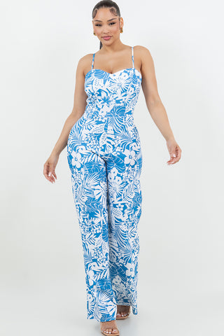 #6169JSR | Tropical Print Sleeveless Jumpsuit | 4 Colors