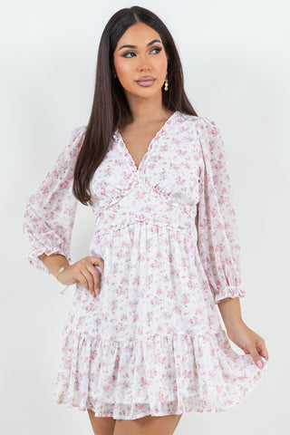 6175DR | Floral Print Long Sleeve Dress  | 2 Colors