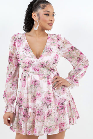 6176DR| Floral Print Long Sleeve Dress | 2 Colors