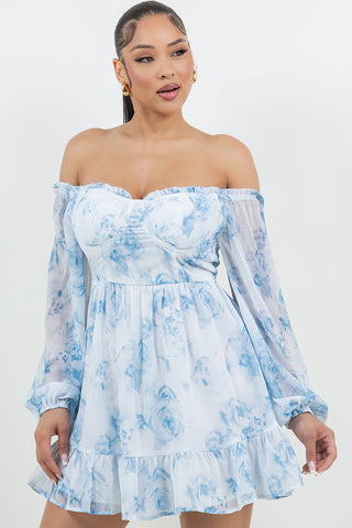 6179DRN | Off Shoulder Long Sleeve Mini Dress | 3 Colors