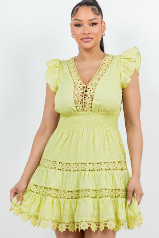 6188DR | Crochet Lace Tiered Mini Dress  | 5 Colors