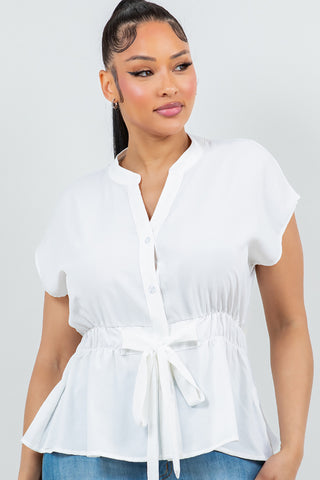 6233TR | Solid Short Sleeve Elastic Waist Top | 4 colors