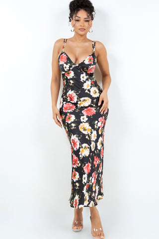 #S6022DR | Floral Print Adjustable Strap Maxi Dress | 1 color