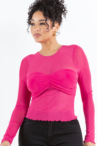 #S6026TR | Long Sleeve Sheer Mesh Top  | 2 Colors