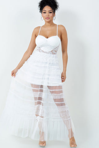 #S6111DR | Spaghetti Strap Mesh Dress With Ruffle Detail | 2 Colors